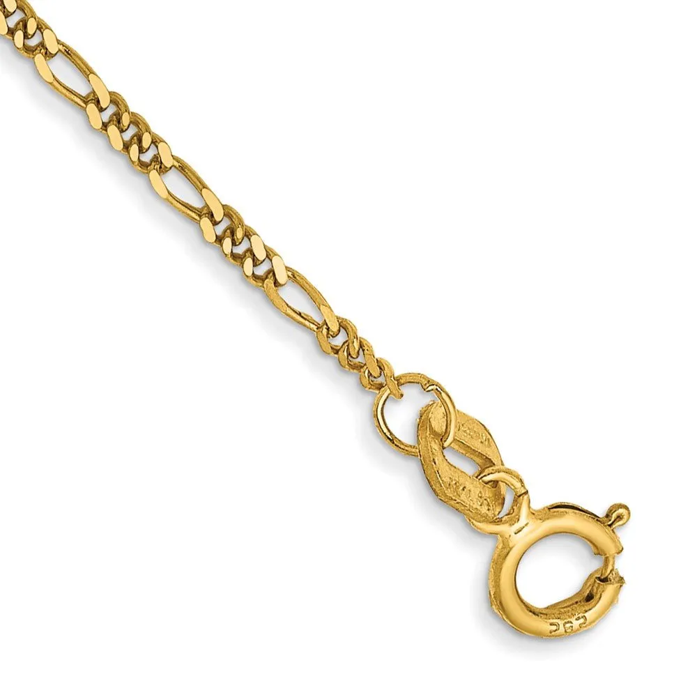 1.25mm 14K Yellow Gold Solid Flat Figaro Chain Anklet