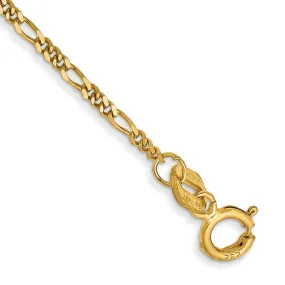 1.25mm 14K Yellow Gold Solid Flat Figaro Chain Anklet