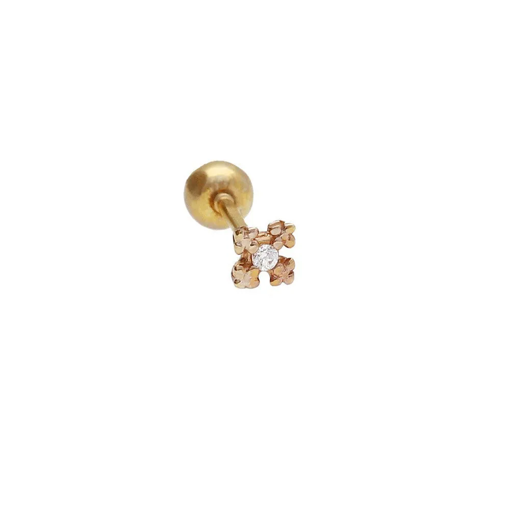 14K Gold CZ, Moissanite, Lab or Genuine Diamond Snowflake Internally Threaded Flat Back Earring Labret