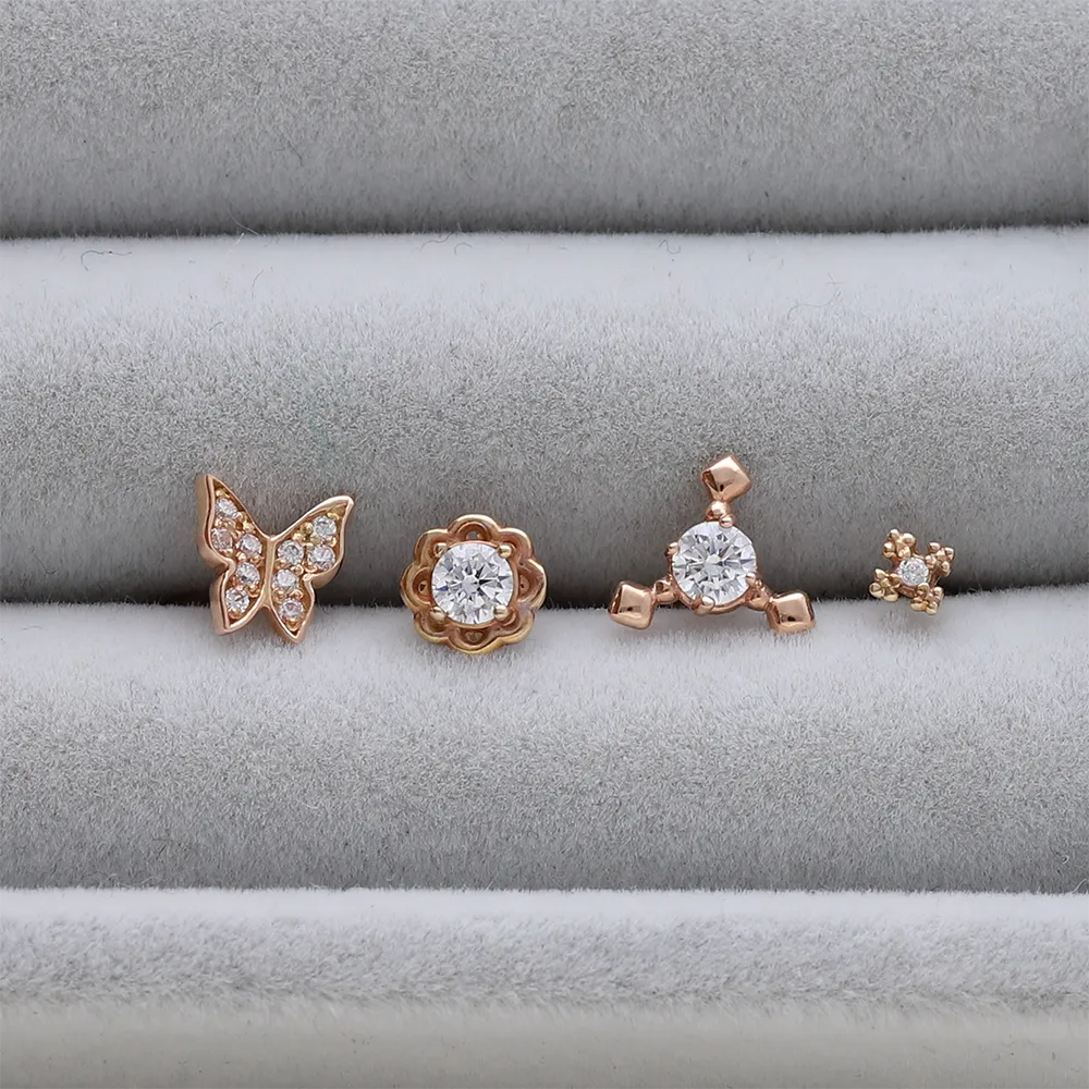 14K Gold CZ, Moissanite, Lab or Genuine Diamond Snowflake Internally Threaded Flat Back Earring Labret