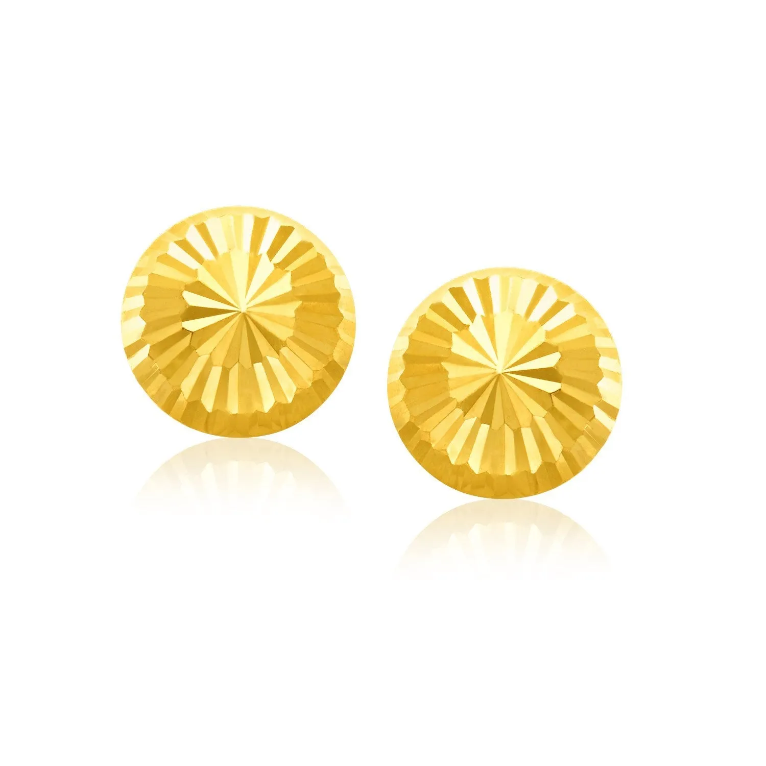 14k Yellow Gold Diamond Cut Flat Design Stud Earrings-rx33779