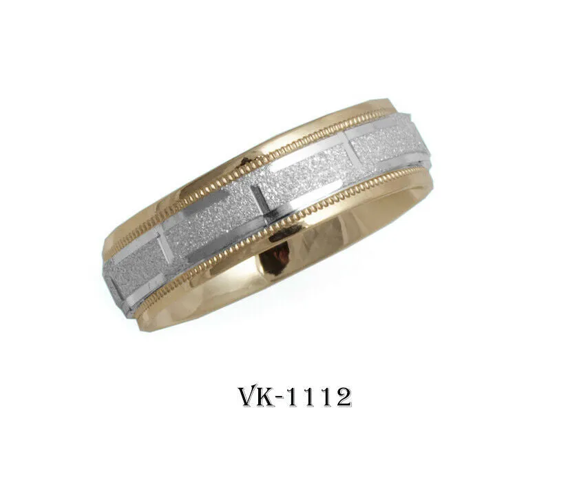 18k Solid Gold Elegant Ladies Modern Sandstone Finish Flat Band 6MM Ring VK1112v