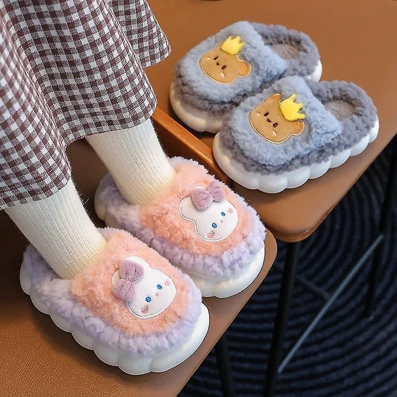 2023 New Winter Baby Girls Boys Cotton Slippers Children's Cute Rabbit Plush Slippers Boys Home Indoor Shoes Furry Kids Slip