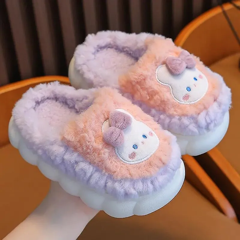 2023 New Winter Baby Girls Boys Cotton Slippers Children's Cute Rabbit Plush Slippers Boys Home Indoor Shoes Furry Kids Slip