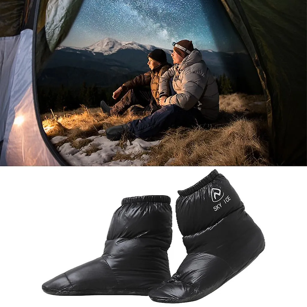 2pairs Outdoor Camping Duck Down Slippers Sock Shoes Warmer Booties Black