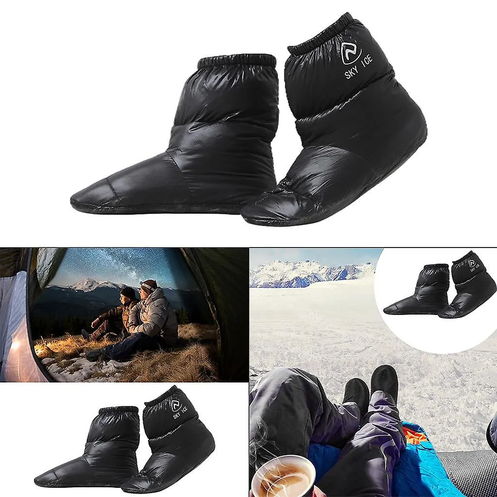 2pairs Outdoor Camping Duck Down Slippers Sock Shoes Warmer Booties Black