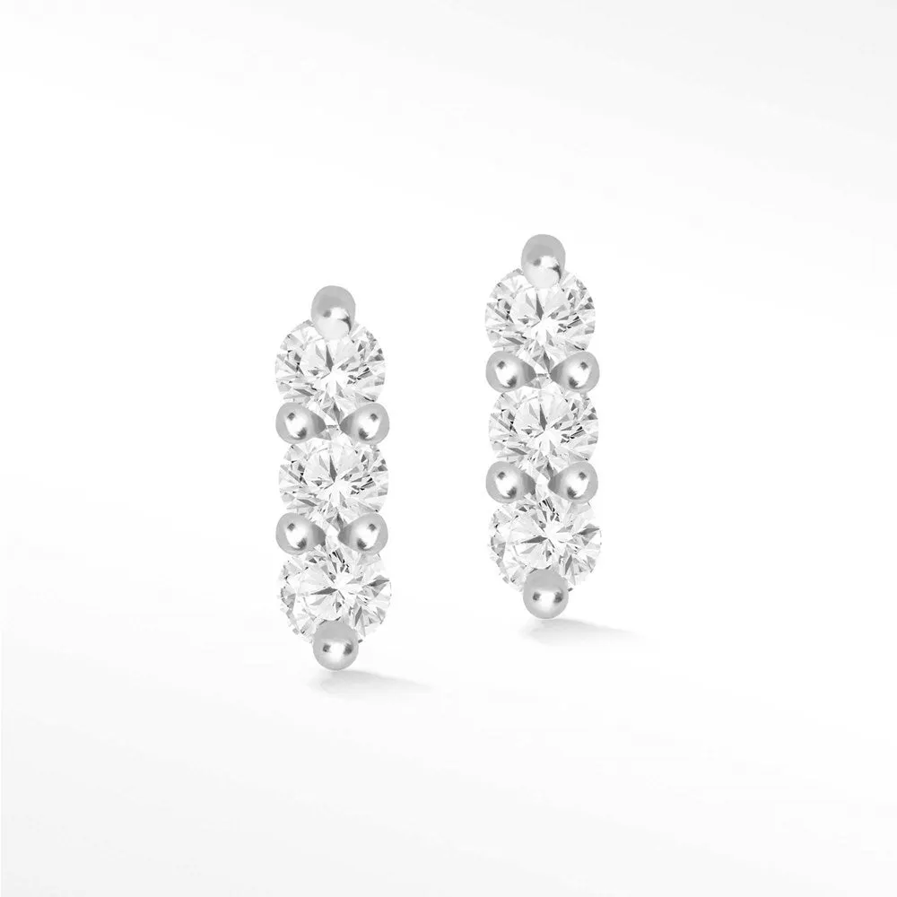 3 Scones 18k White Gold Diamond Flat Back Threadless Stud Earrings