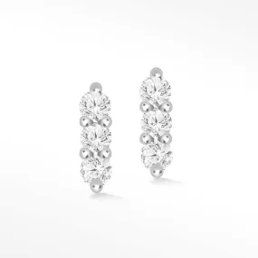 3 Scones 18k White Gold Diamond Flat Back Threadless Stud Earrings