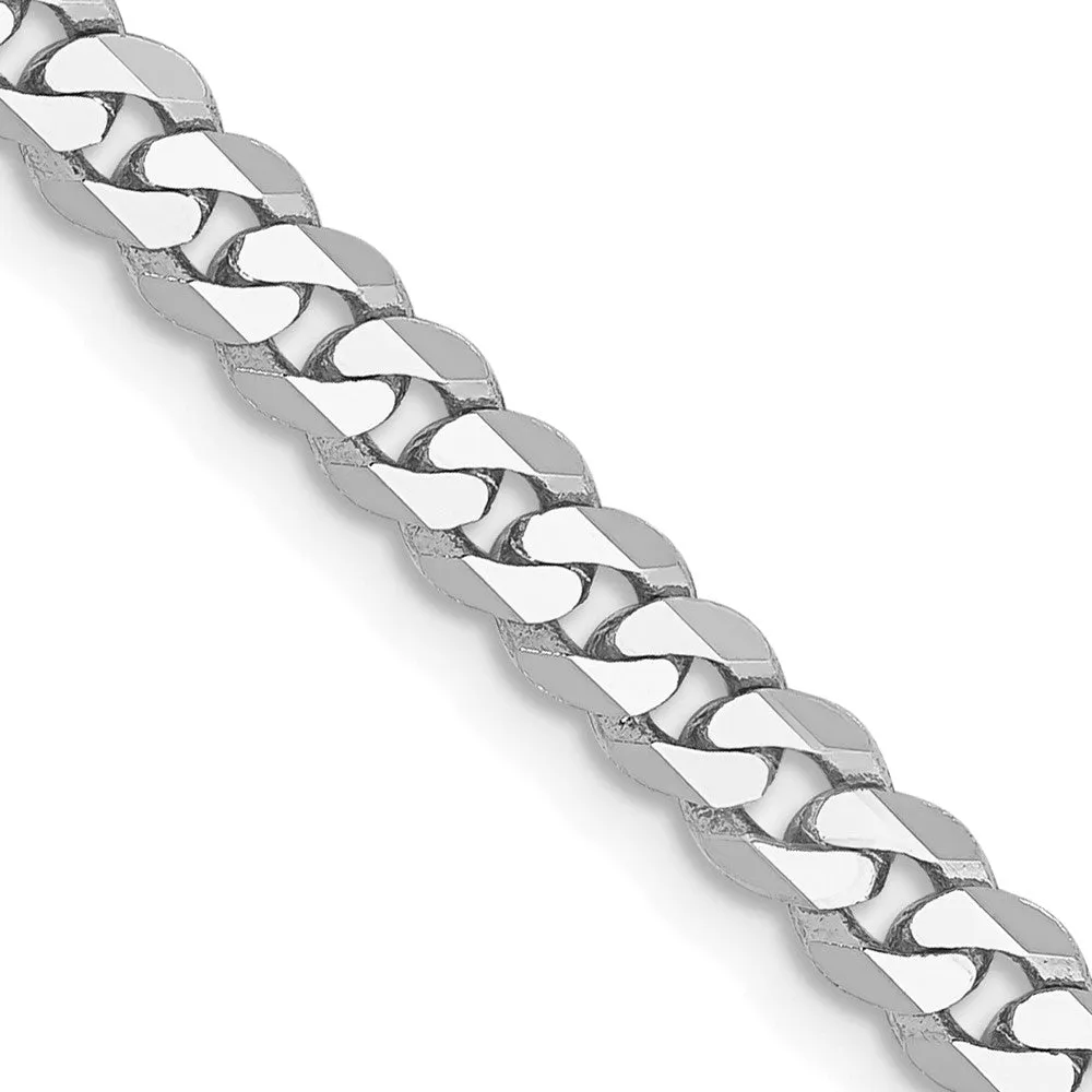 4mm 14K White Gold Solid Flat Beveled Curb Chain Bracelet