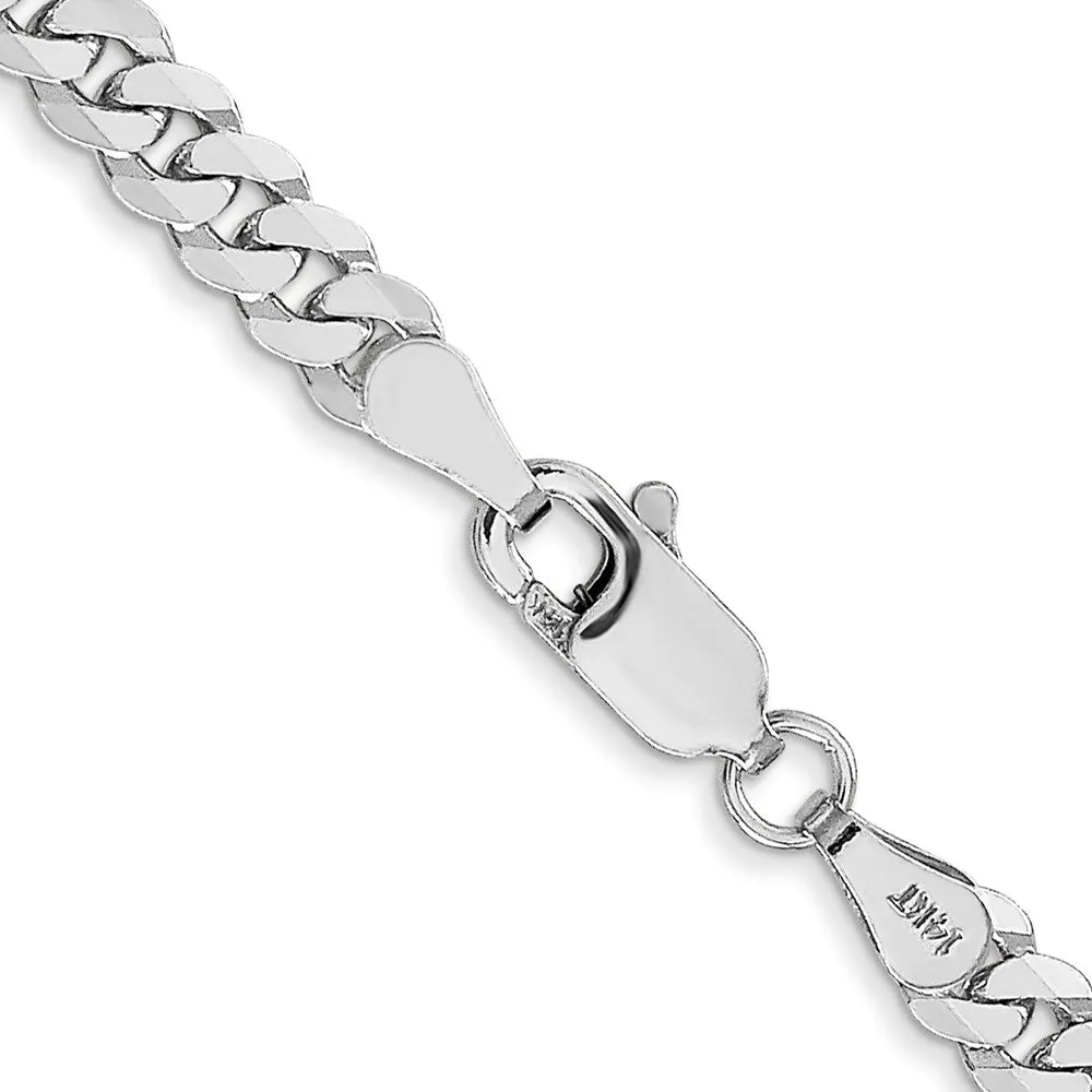 4mm 14K White Gold Solid Flat Beveled Curb Chain Bracelet