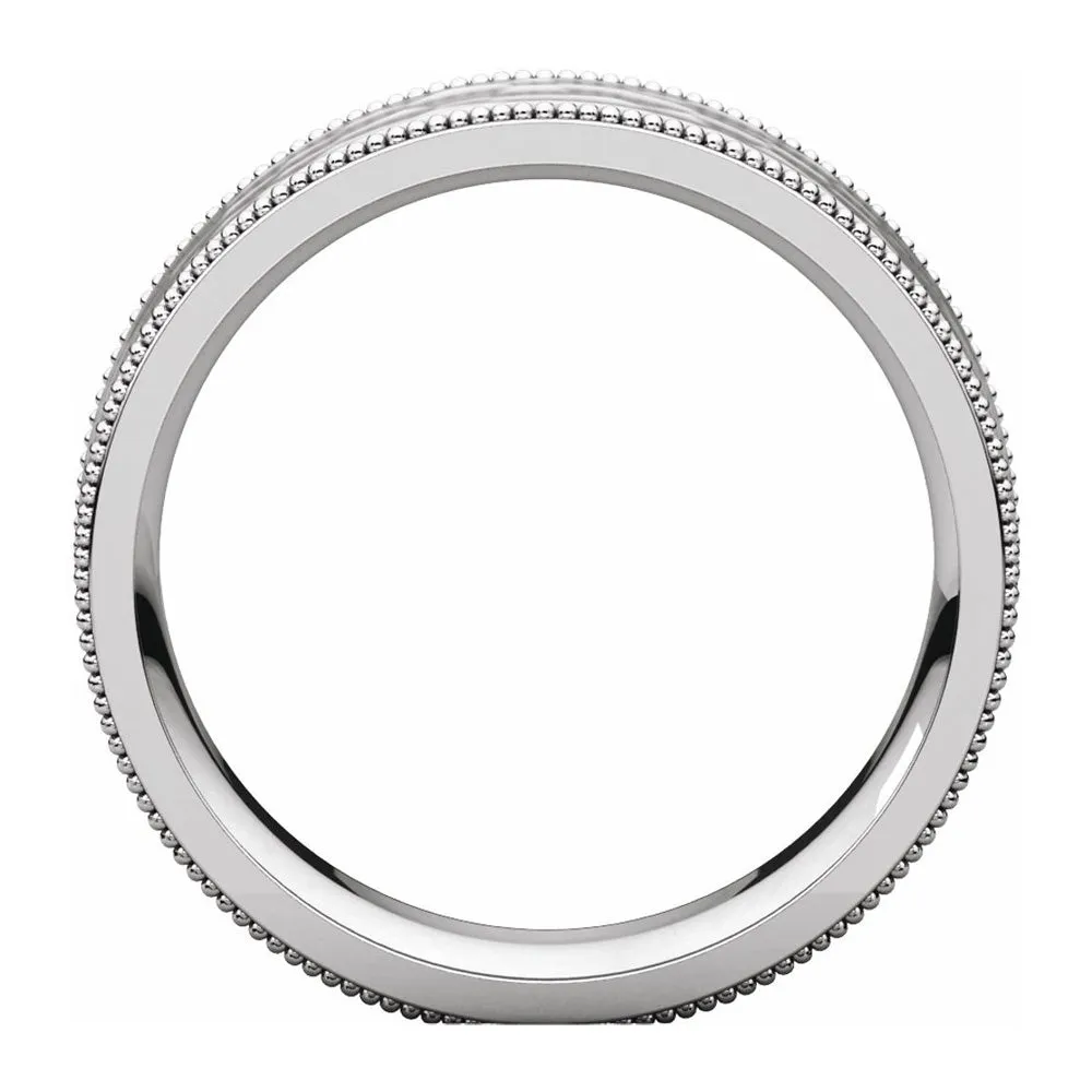 6mm Platinum Milgrain Hammered Flat Comfort Fit Band