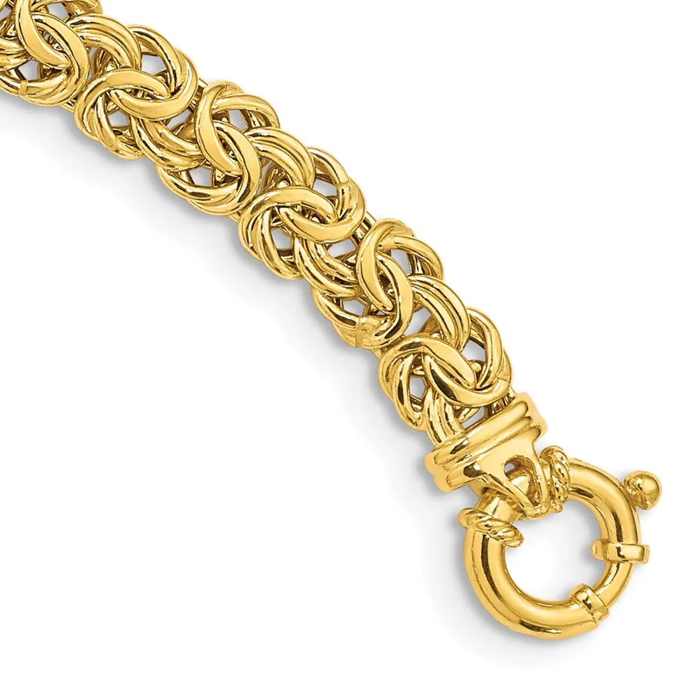 8mm 14K Yellow Gold Hollow Flat Byzantine Chain Bracelet, 7.5 Inch