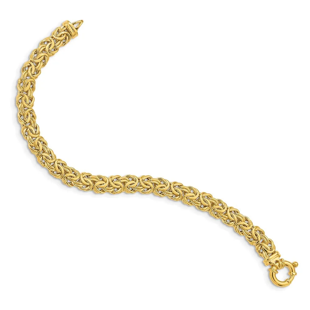 8mm 14K Yellow Gold Hollow Flat Byzantine Chain Bracelet, 7.5 Inch