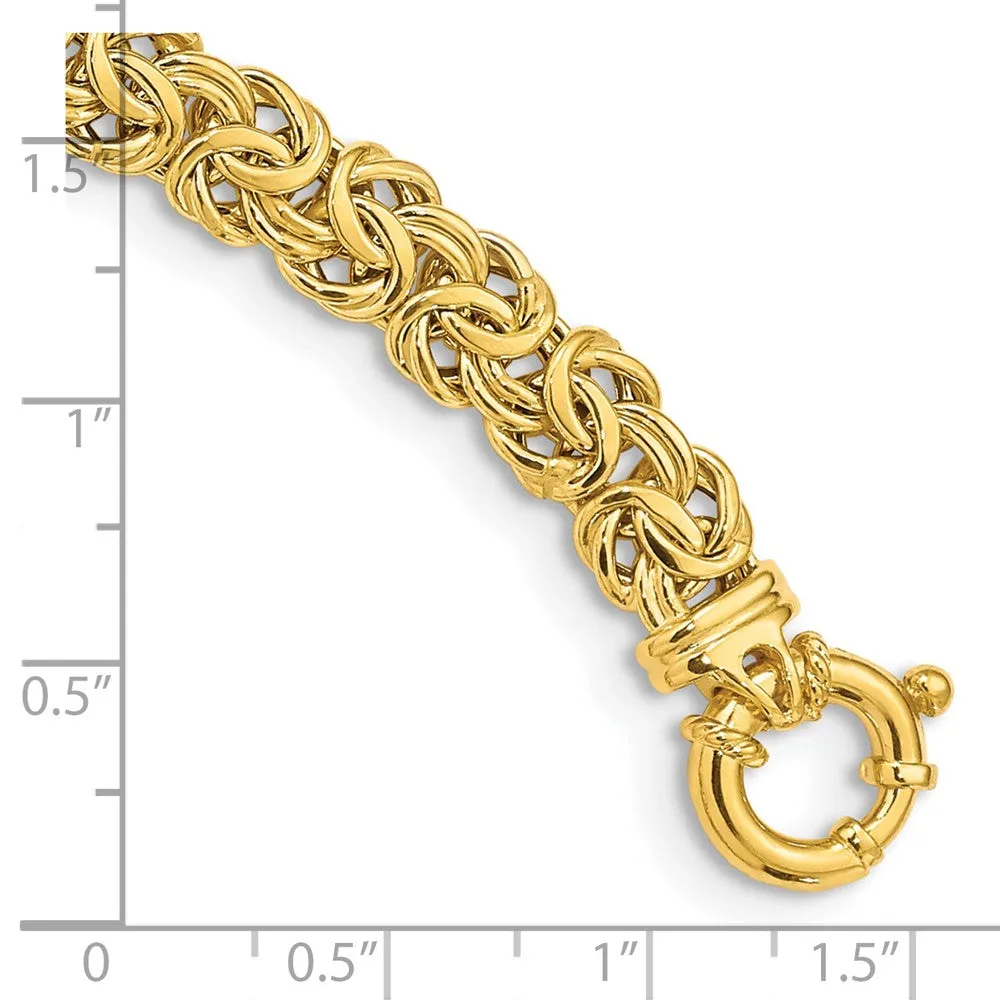 8mm 14K Yellow Gold Hollow Flat Byzantine Chain Bracelet, 7.5 Inch