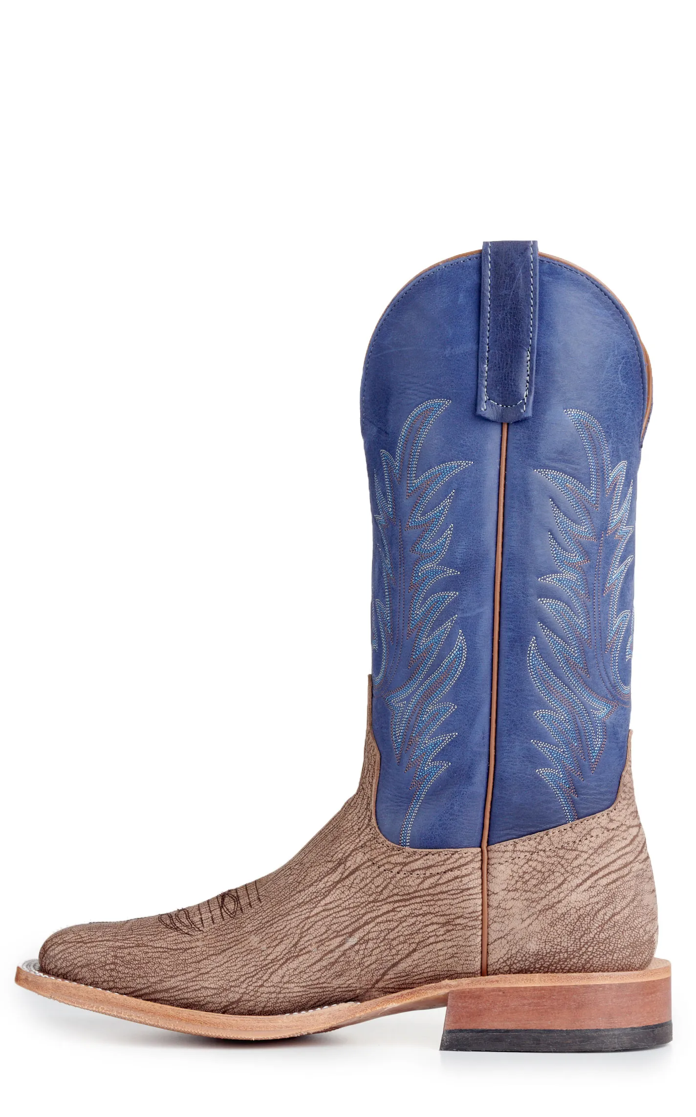 Anderson Bean Men's Tan and Royal Blue Hybrid Sole Wide Square Toe Cowboy Boots