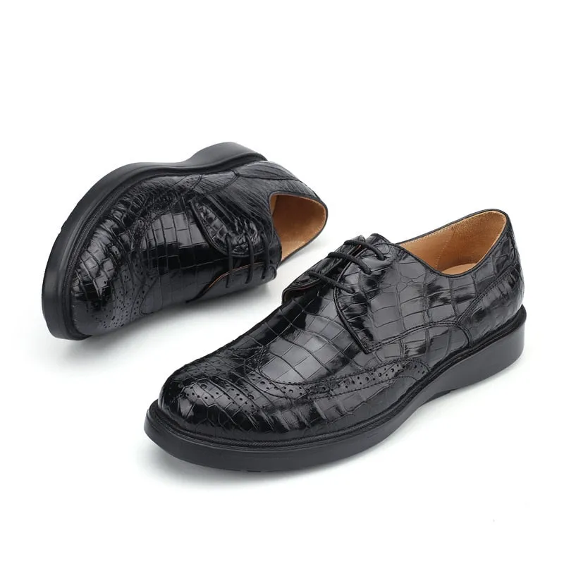 Autumn Men's Genuine Crocodile Skin Derby Shoes for Business Casual