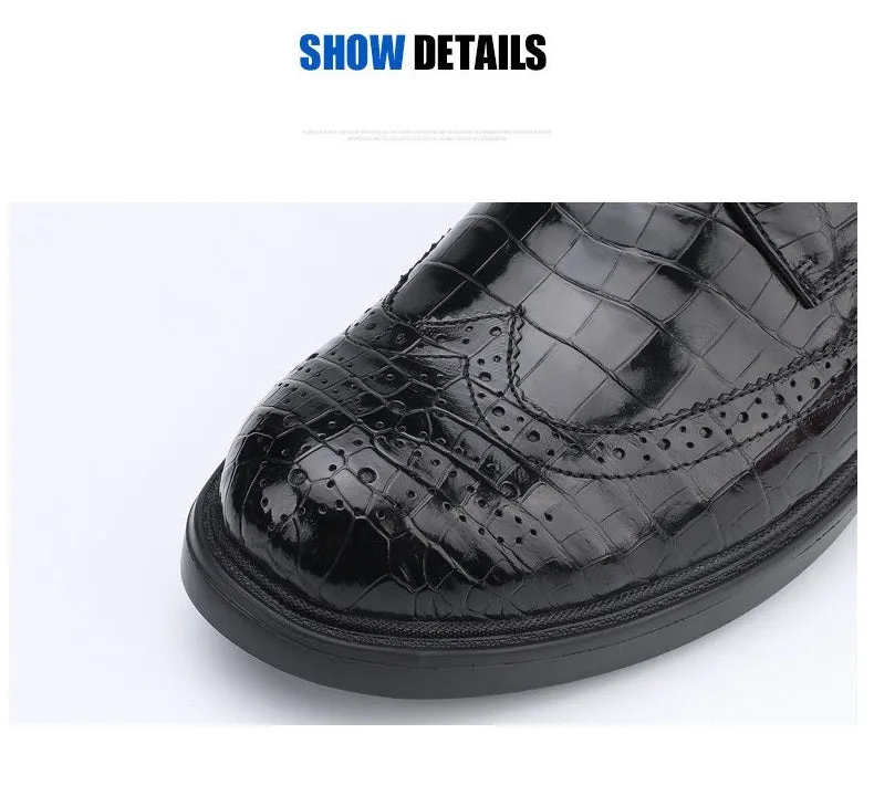 Autumn Men's Genuine Crocodile Skin Derby Shoes for Business Casual