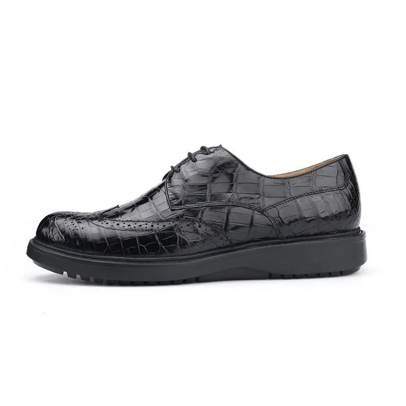 Autumn Men's Genuine Crocodile Skin Derby Shoes for Business Casual