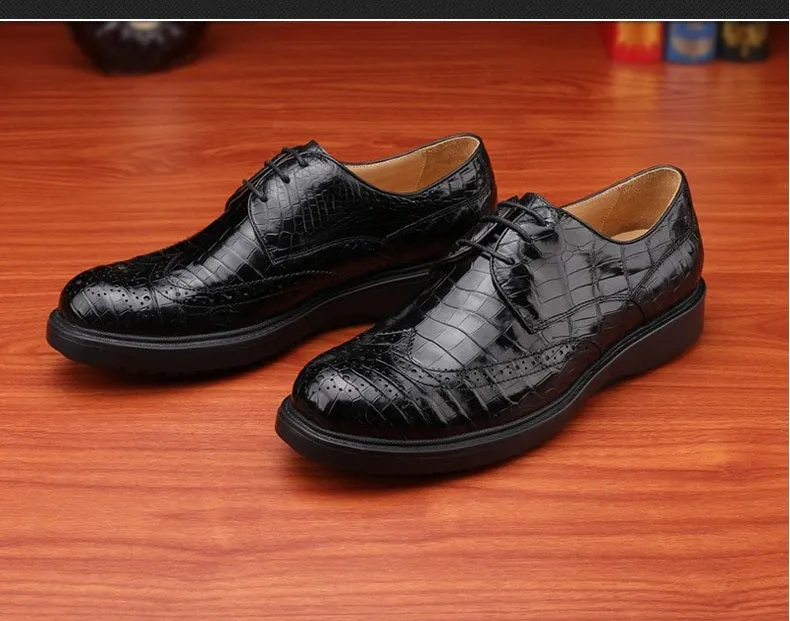 Autumn Men's Genuine Crocodile Skin Derby Shoes for Business Casual