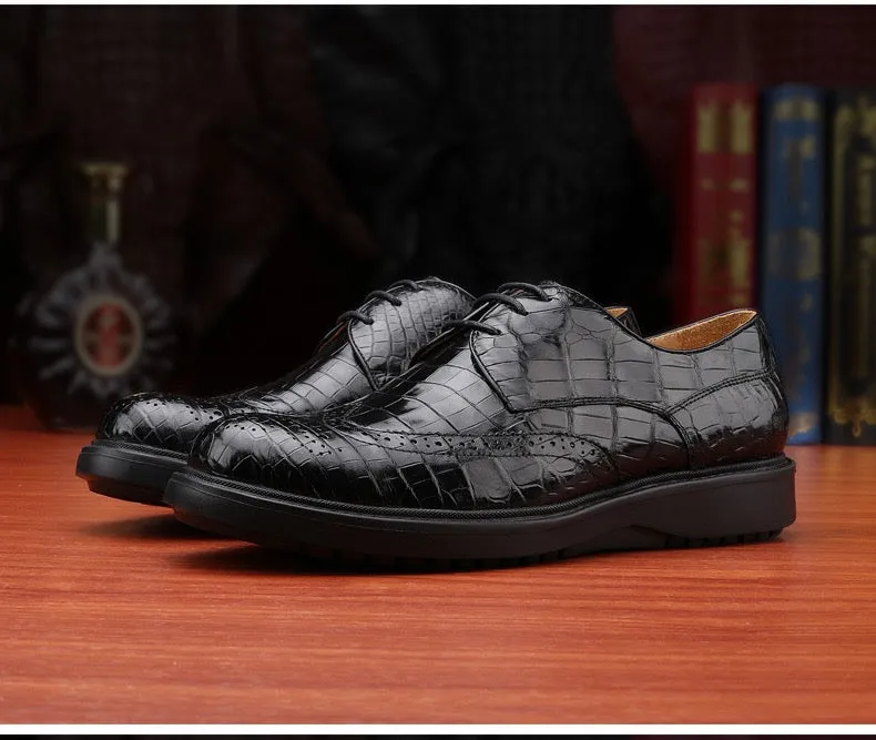 Autumn Men's Genuine Crocodile Skin Derby Shoes for Business Casual