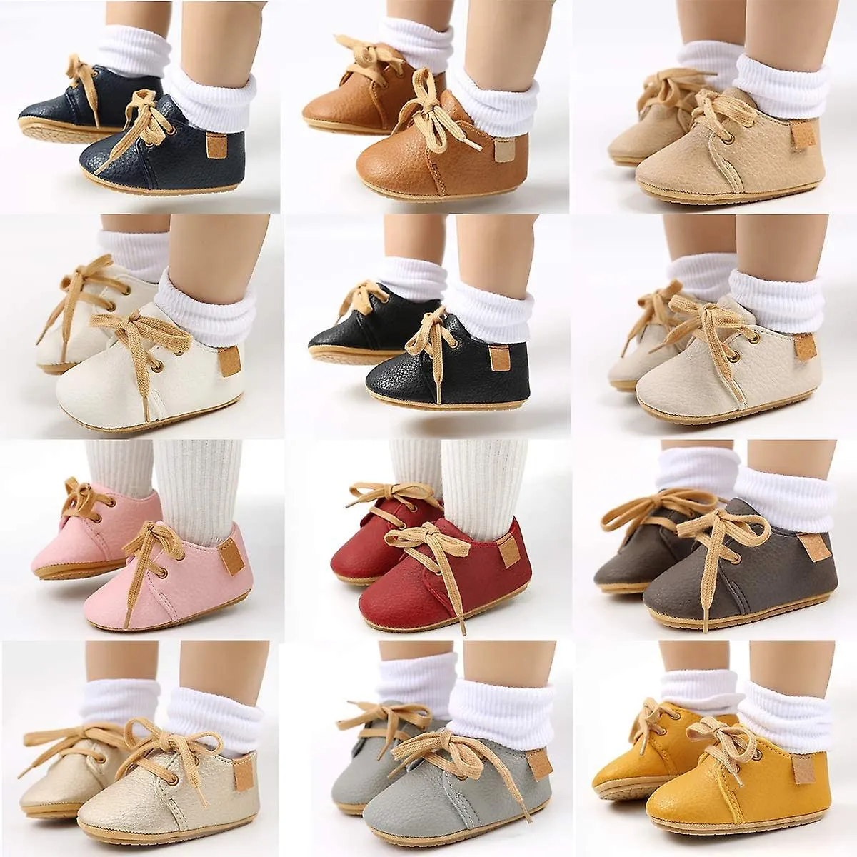 Baby Boys Girls Shoes Leather Lace Up Infant Sneakers Rubber Sole Moccasins Oxford Loafers Toddler Walking Wedding Uniform Dress