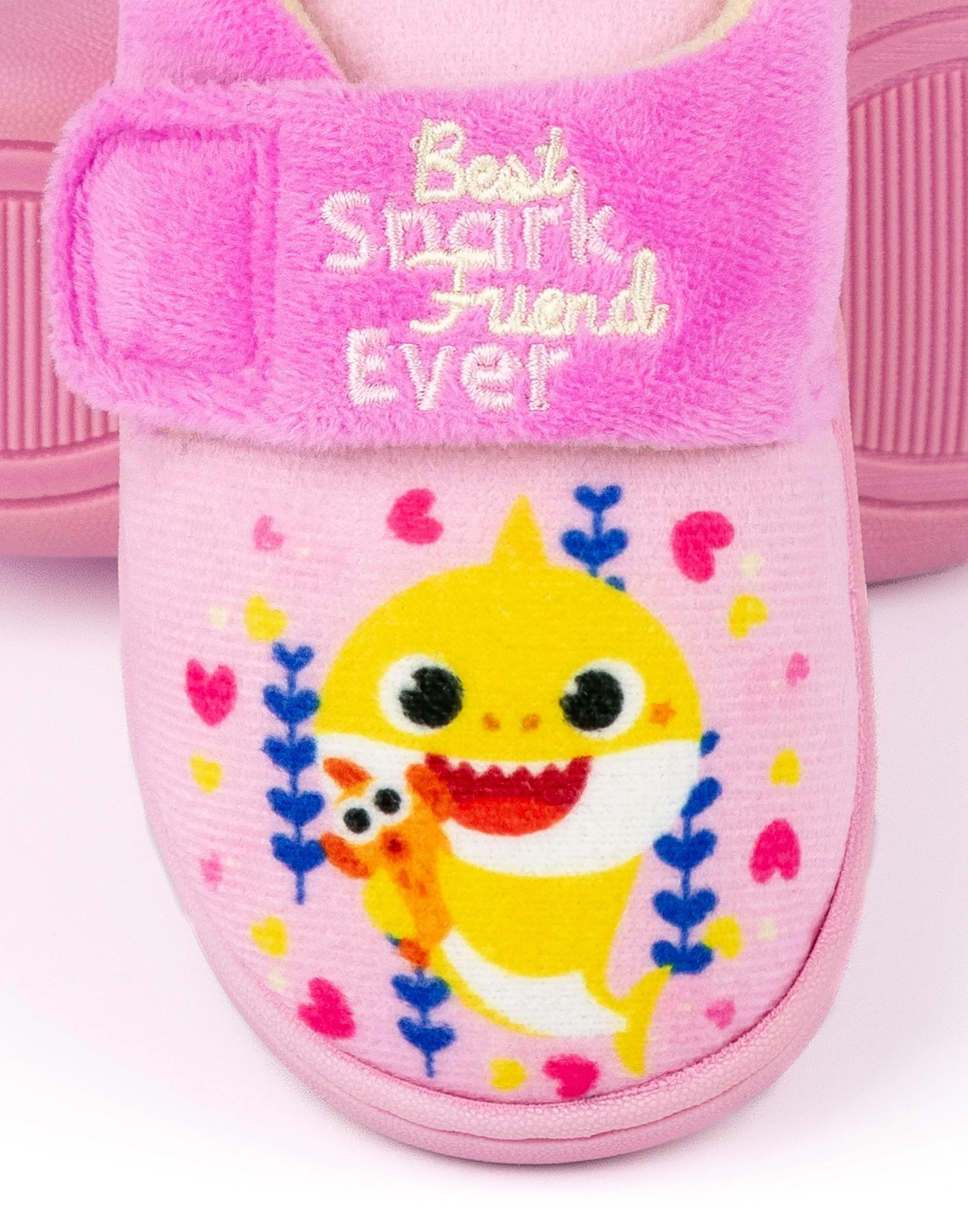 Baby Shark Girls Velcro Loafer Slippers Pink Best Shark Friend Ever