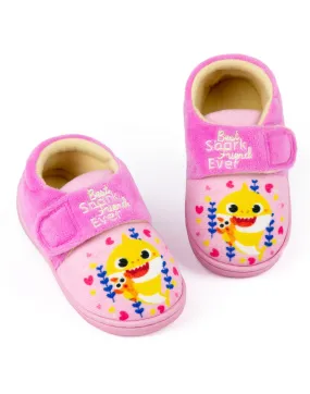 Baby Shark Girls Velcro Loafer Slippers Pink Best Shark Friend Ever