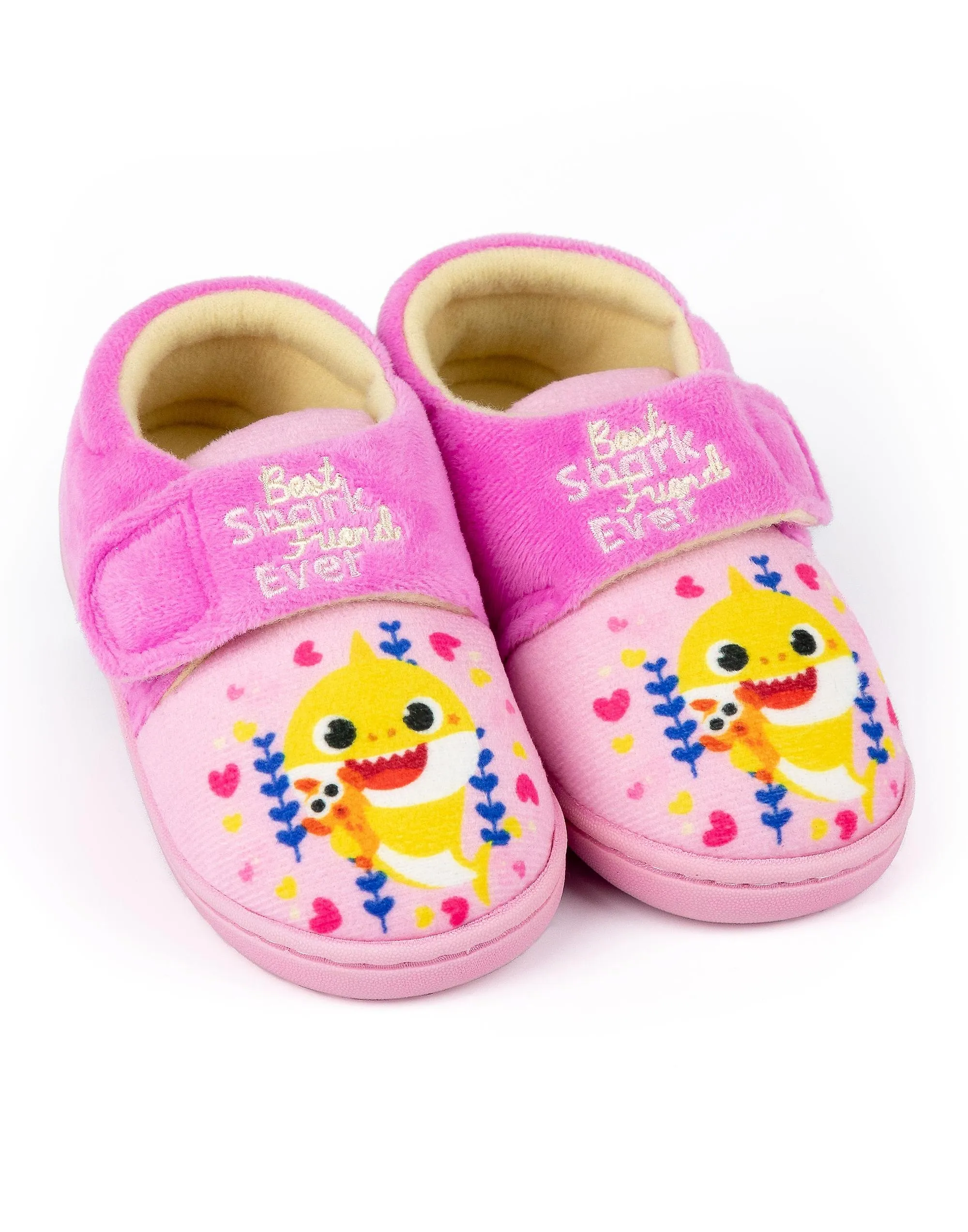 Baby Shark Girls Velcro Loafer Slippers Pink Best Shark Friend Ever