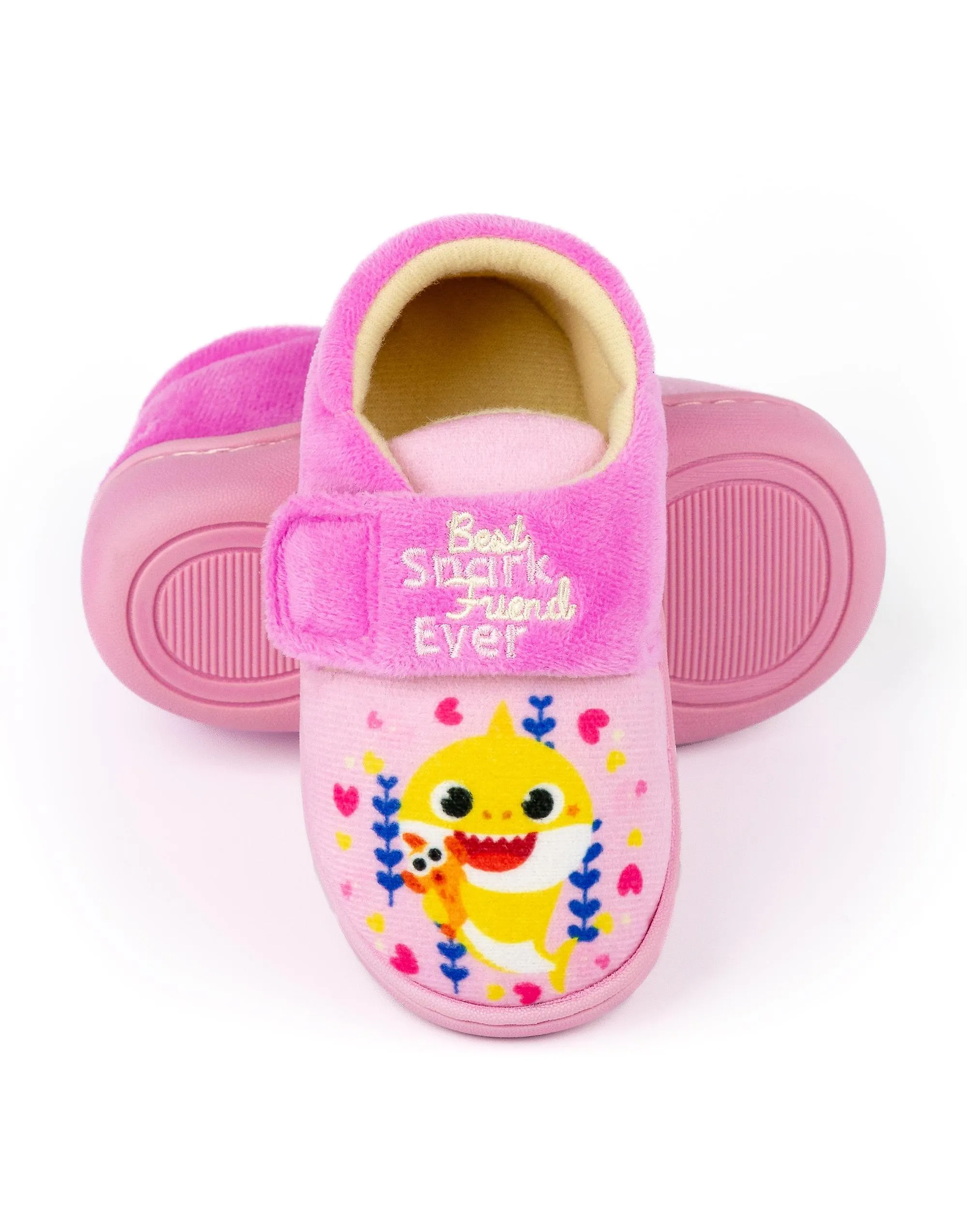 Baby Shark Girls Velcro Loafer Slippers Pink Best Shark Friend Ever