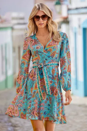 Beach Paisley Print Wrap Dress