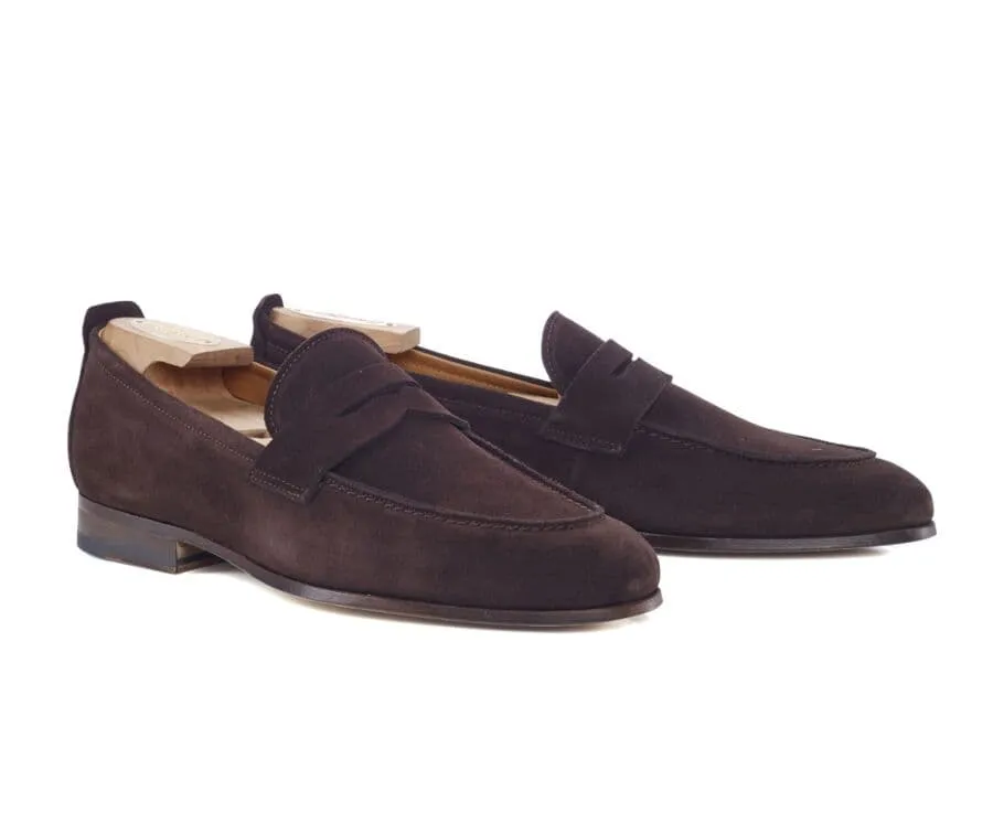 Bitter chocolate Suede Men's penny loafers - CEVIO