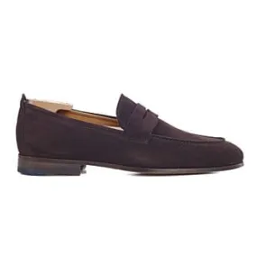 Bitter chocolate Suede Men's penny loafers - CEVIO