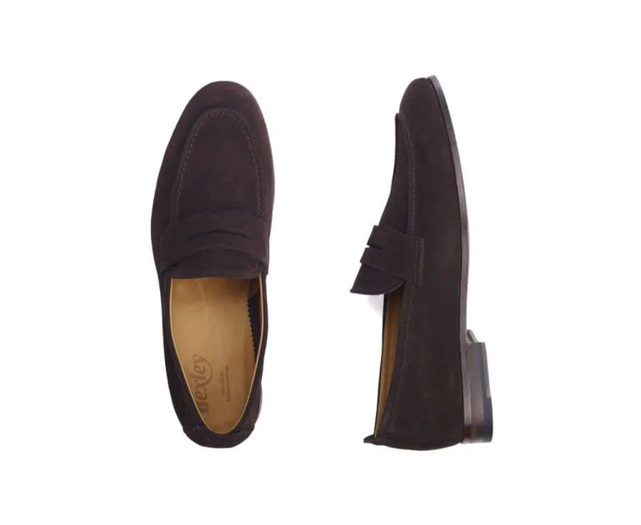 Bitter chocolate Suede Men's penny loafers - CEVIO