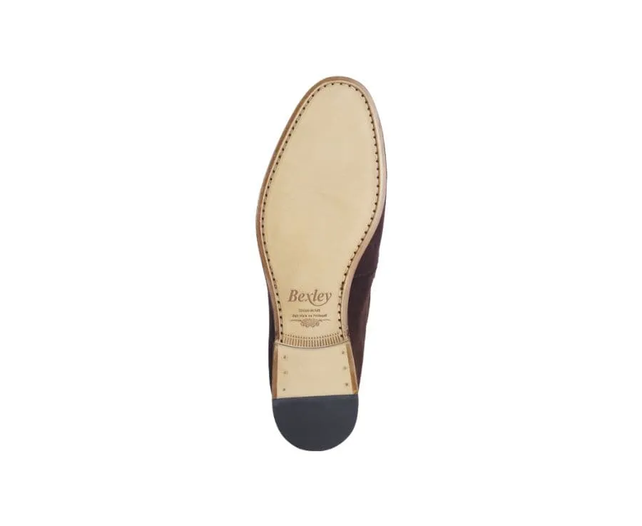 Bitter chocolate Suede Men's penny loafers - CEVIO