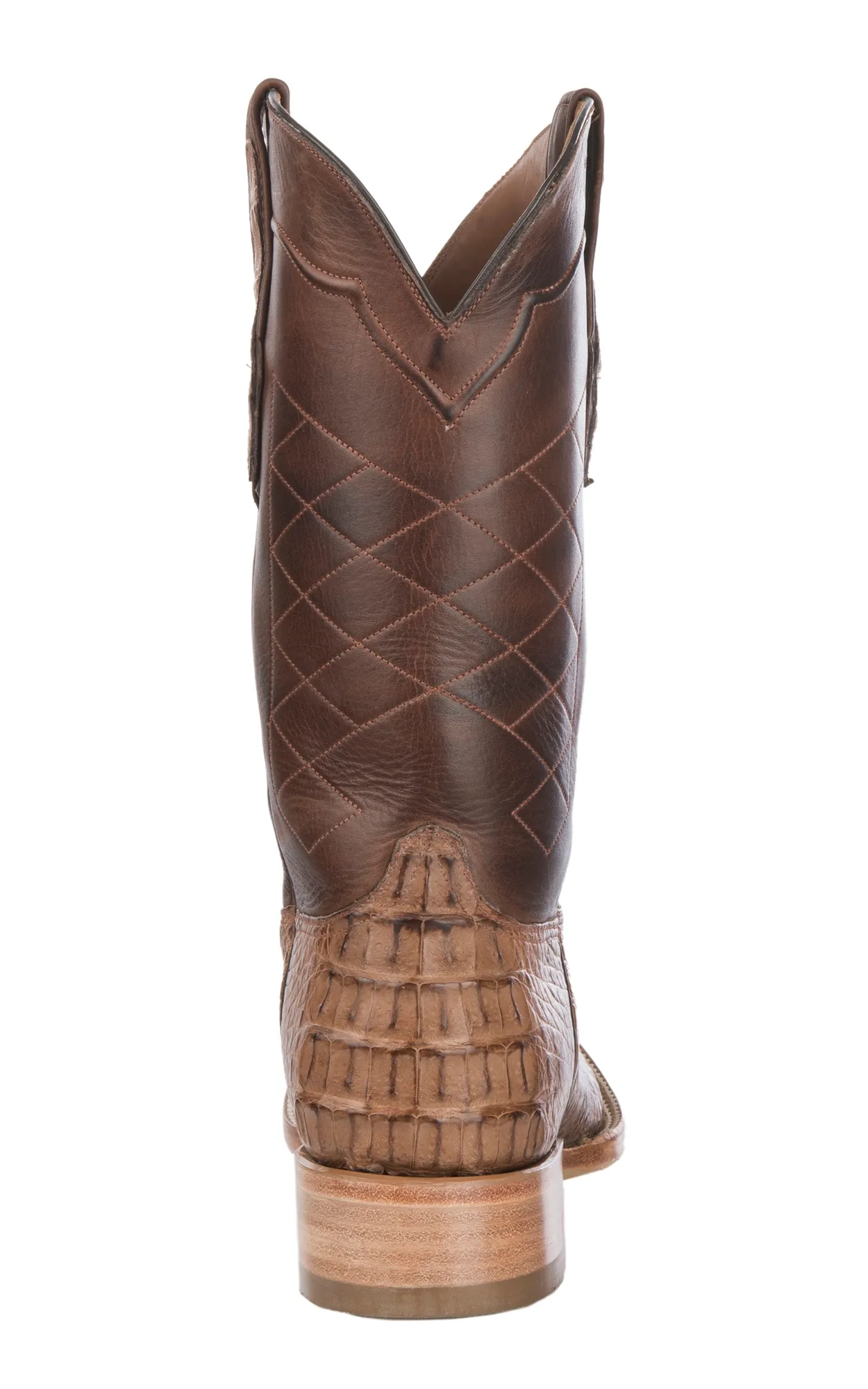 Black Jack Men's Burnished Brown Caiman Hornback and Brown Wide Square Toe Exotic Cowboy Boots