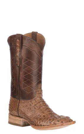 Black Jack Men's Burnished Brown Caiman Hornback and Brown Wide Square Toe Exotic Cowboy Boots