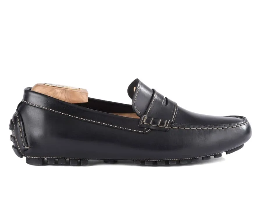 Black Leather Men's Driving Moccasins - FERGUSON