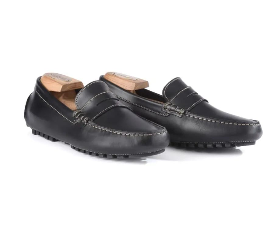 Black Leather Men's Driving Moccasins - FERGUSON