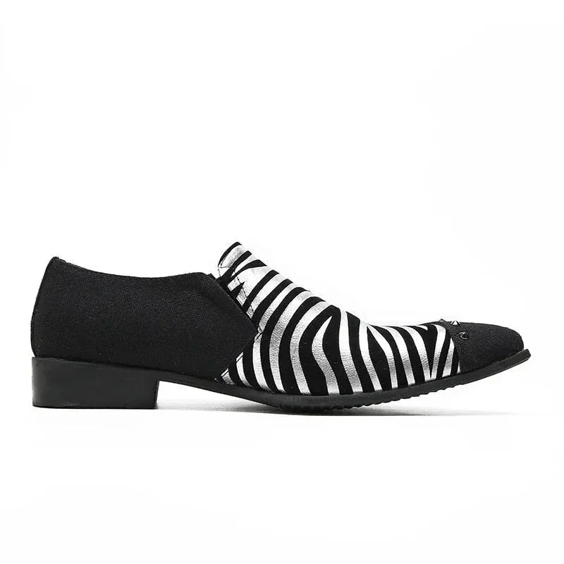 Black Zebra-stripe Leather Slip-on Dress Shoes for Men