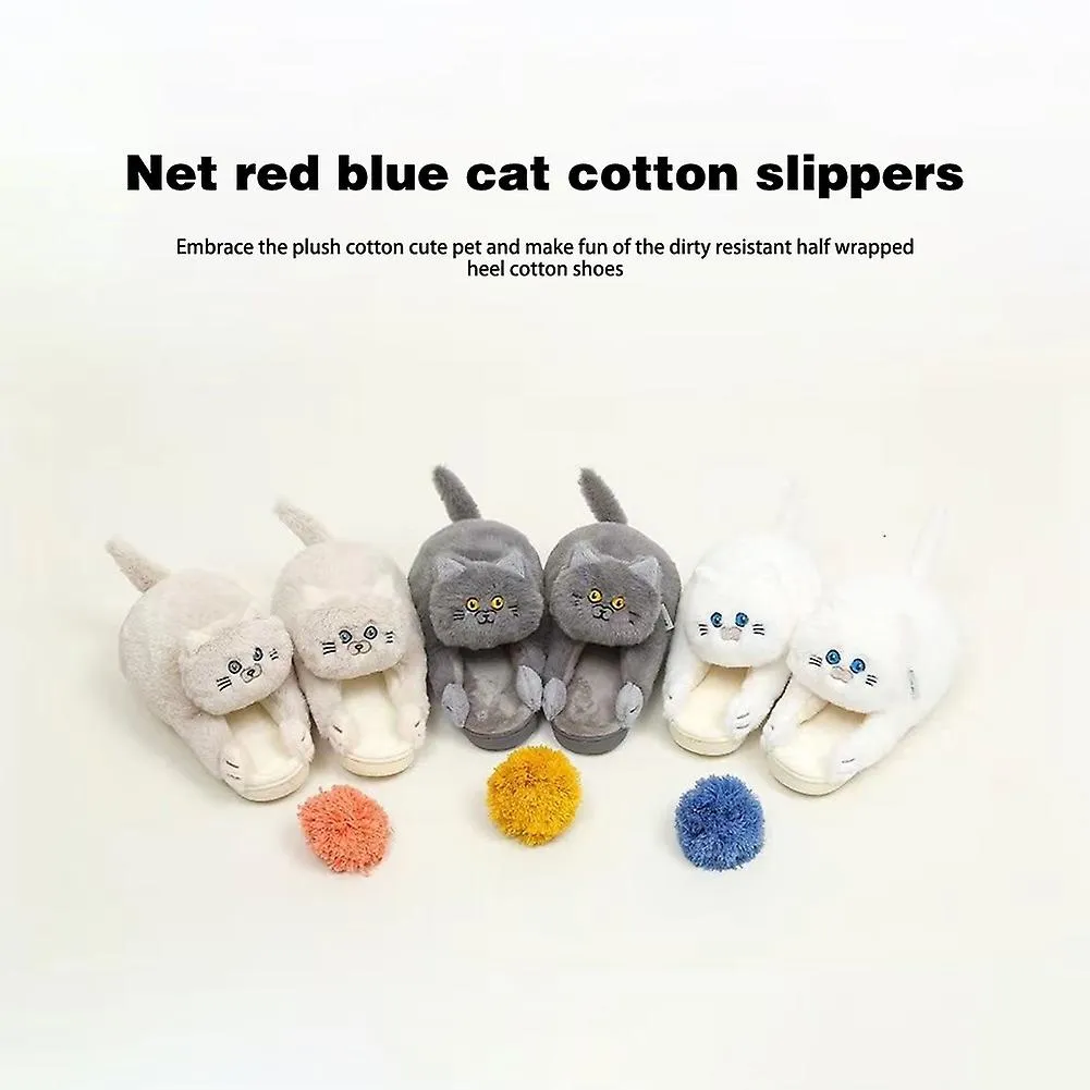 Blue Cat Keep Warm Winter Slippers Unisex Winter Warming Slippers for Bedroom Living Room