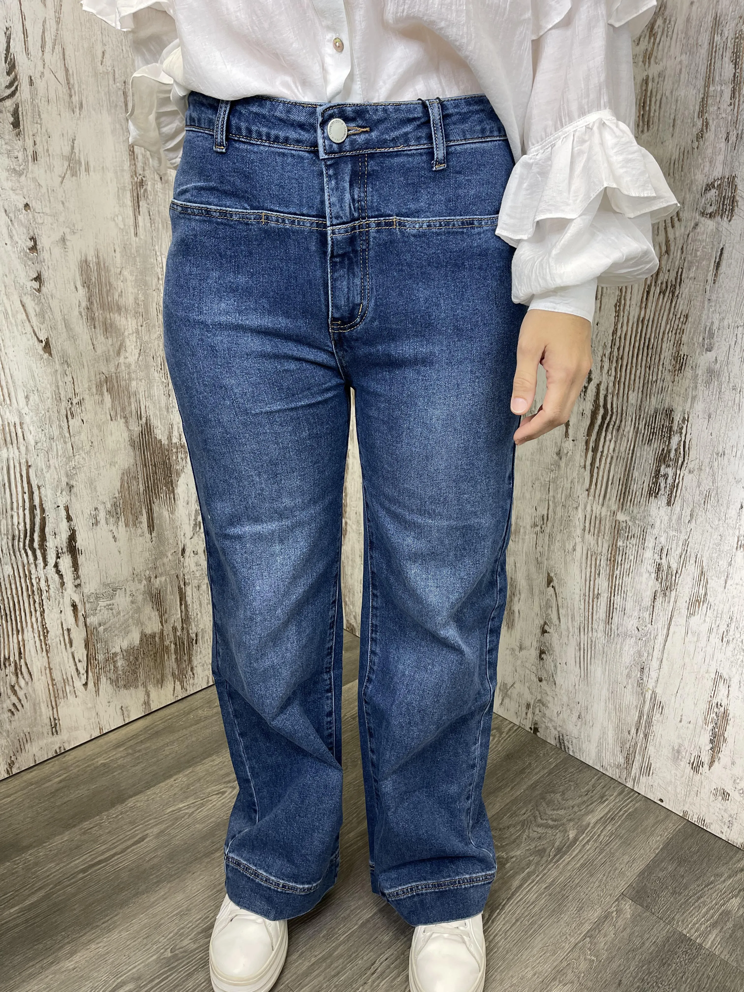 Blue High Rise Wide Leg Denim Jeans - Jess Stretch