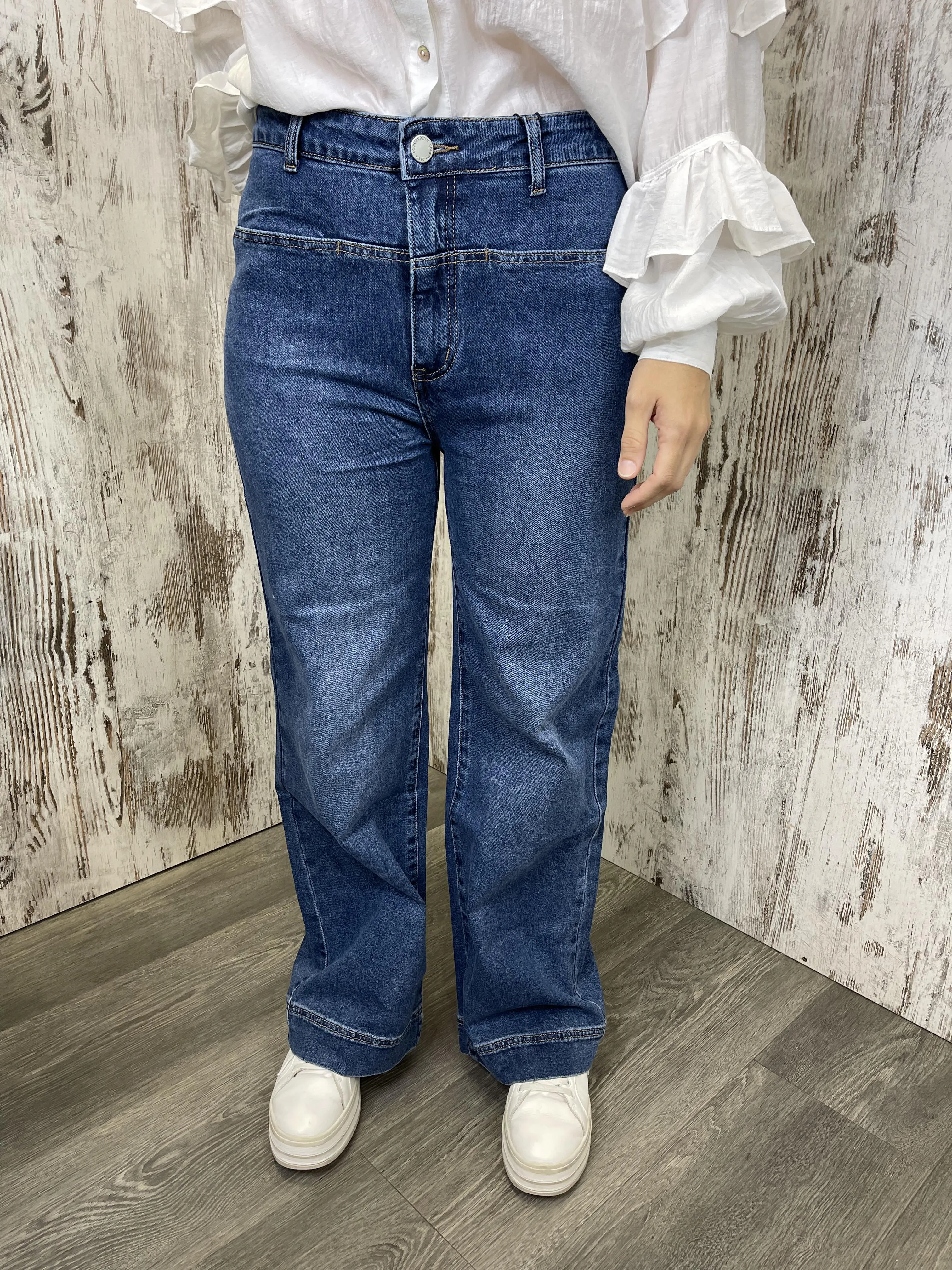 Blue High Rise Wide Leg Denim Jeans - Jess Stretch