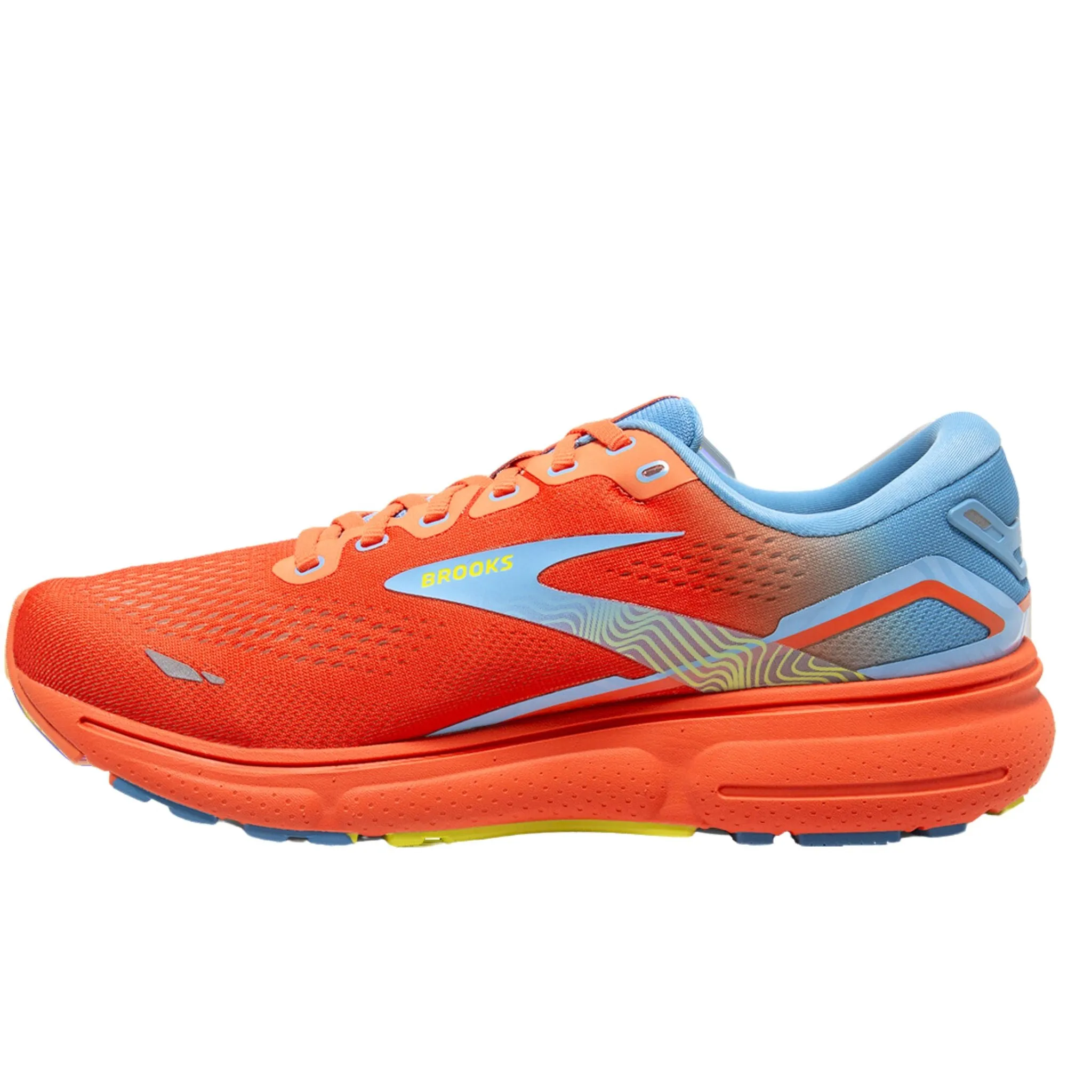 Brooks Men's 110393 848 Ghost 15 Orange/Blue/Yellow Cushion Neutral Running Shoes