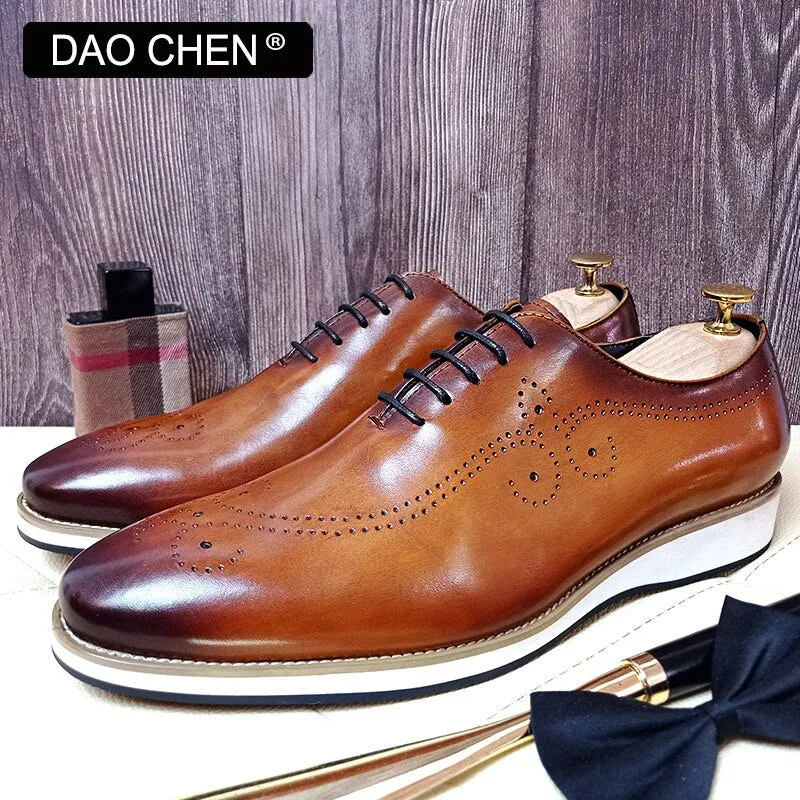 Brown Leather Lace-up Outdoor Shoes