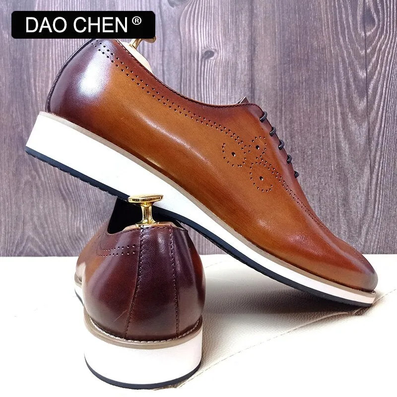 Brown Leather Lace-up Outdoor Shoes