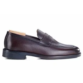 Chocolate Grained Leather Men's penny loafers - WEMIC GOMME CITY