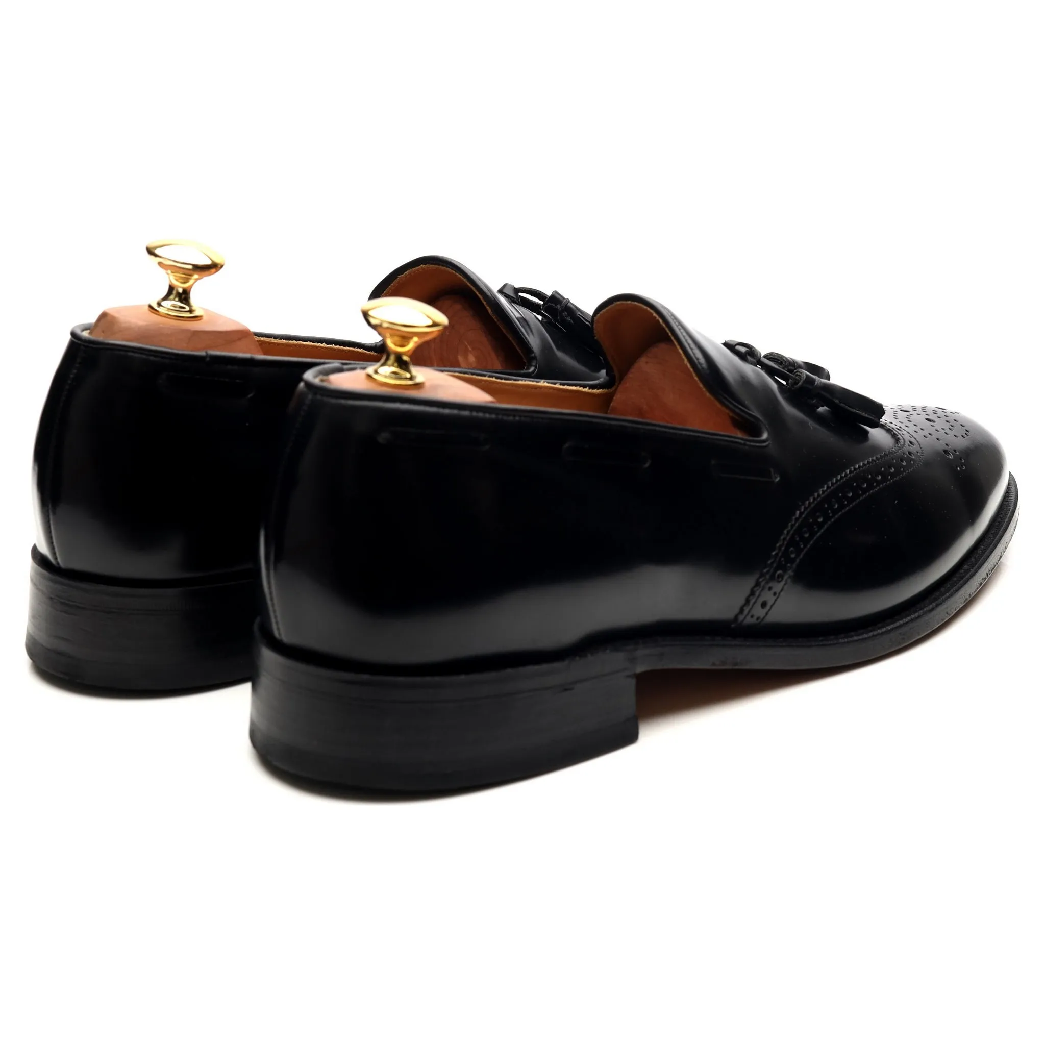 'Clive' Black Leather Wing Cap Tassel Loafers UK 10.5 F