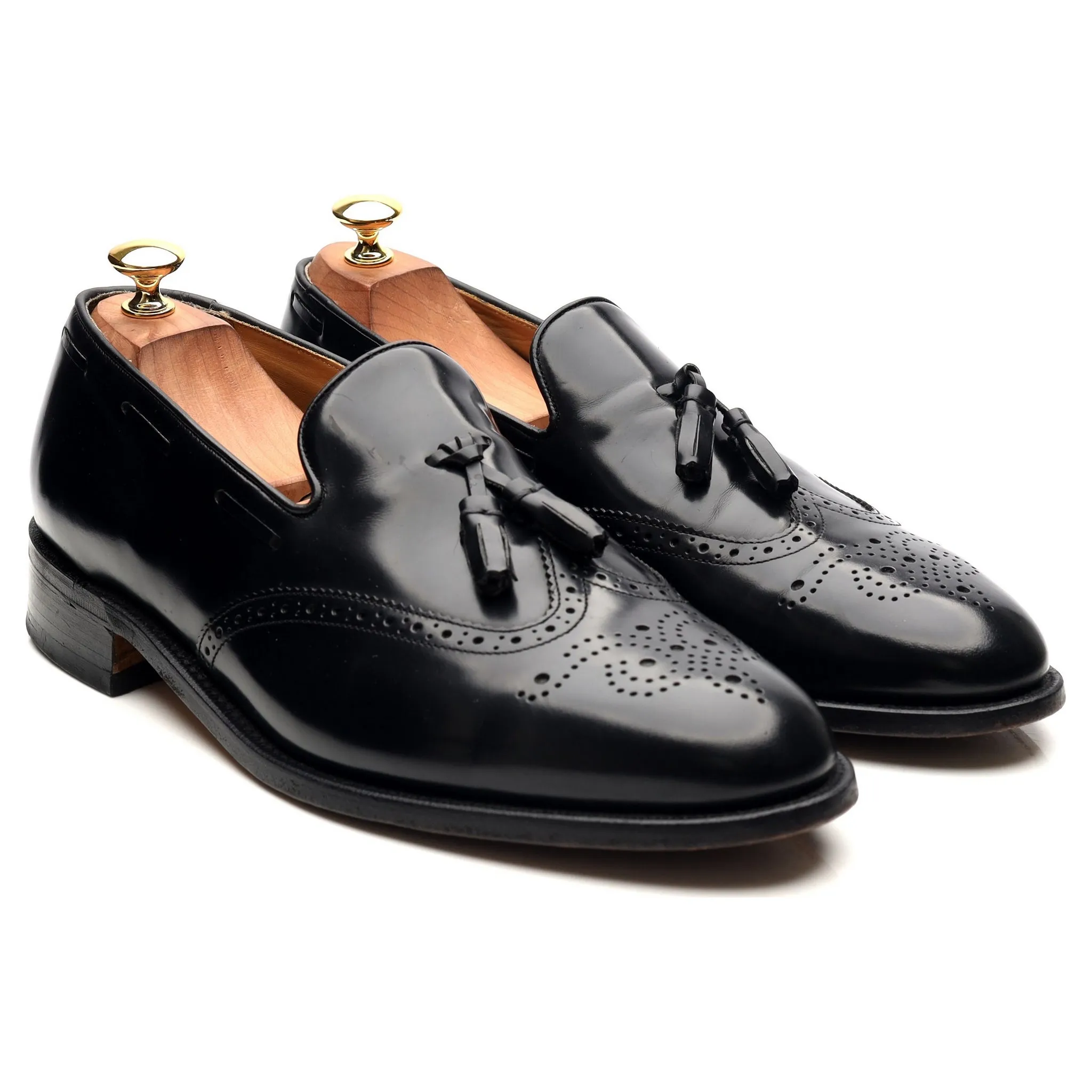 'Clive' Black Leather Wing Cap Tassel Loafers UK 10.5 F