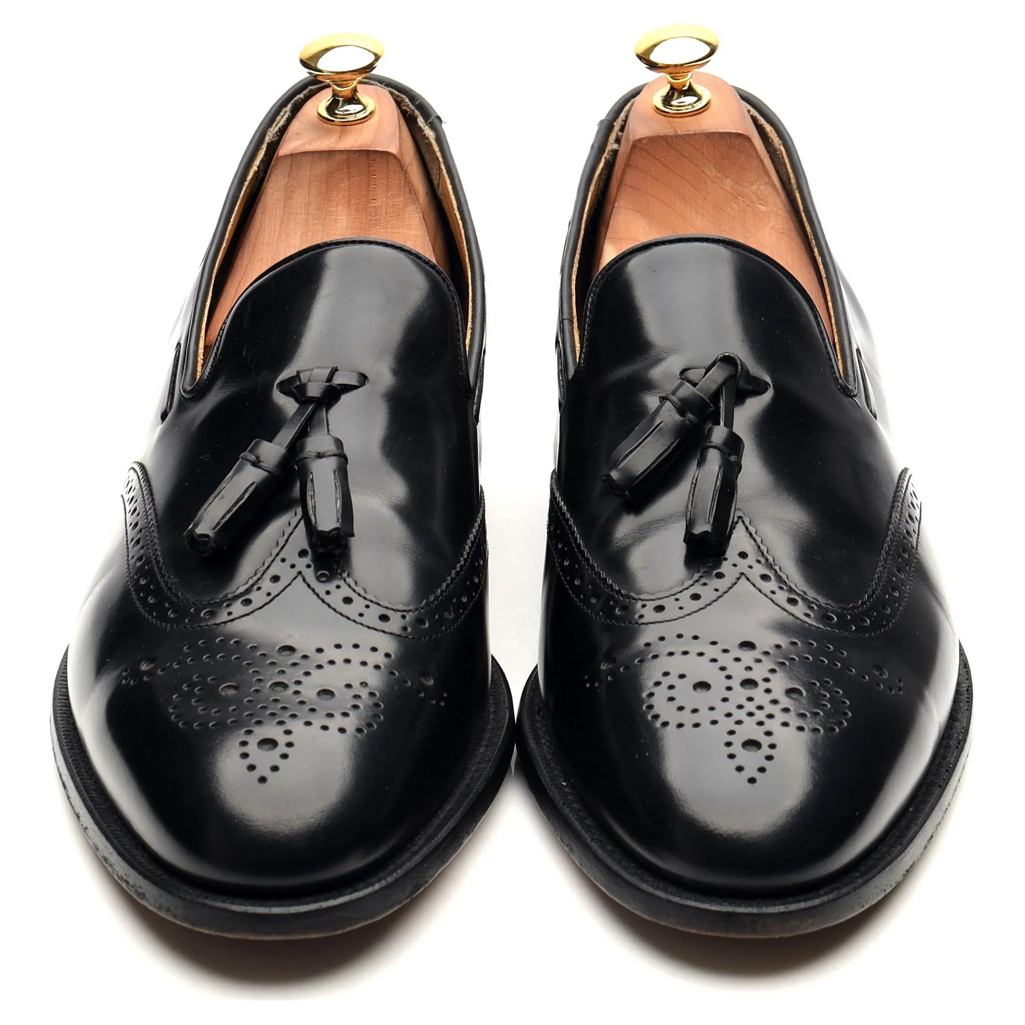 'Clive' Black Leather Wing Cap Tassel Loafers UK 10.5 F