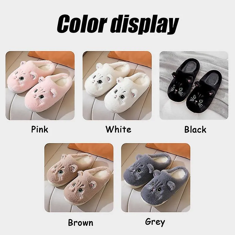 Cute Cat Slippers Fluffy Furry Women Home Platform Slippers Men Winter Plush Slides Indoor Fuzzy Slippers Lovely Cotton Shoes